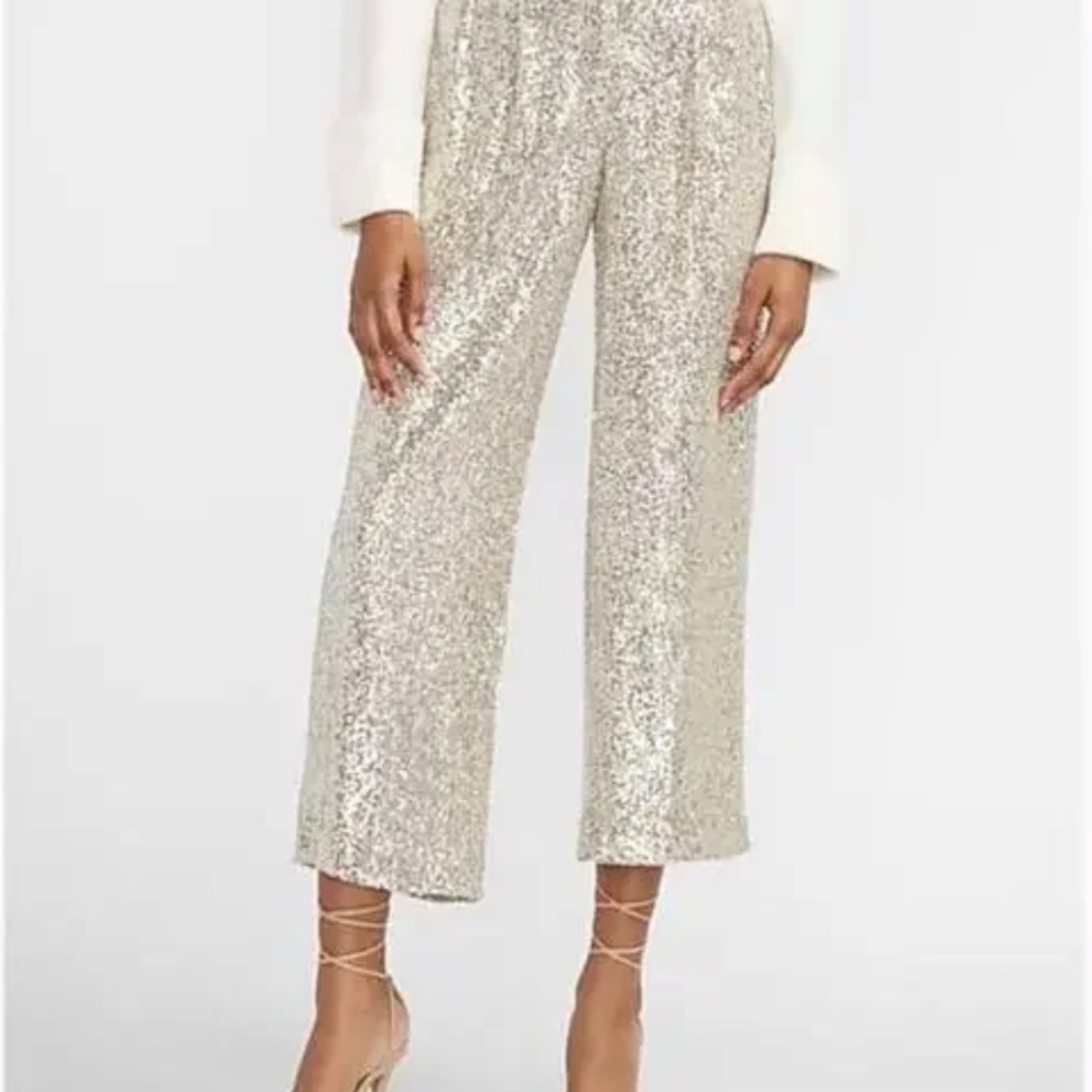 NWT Silver Sequin Wide Leg Pants